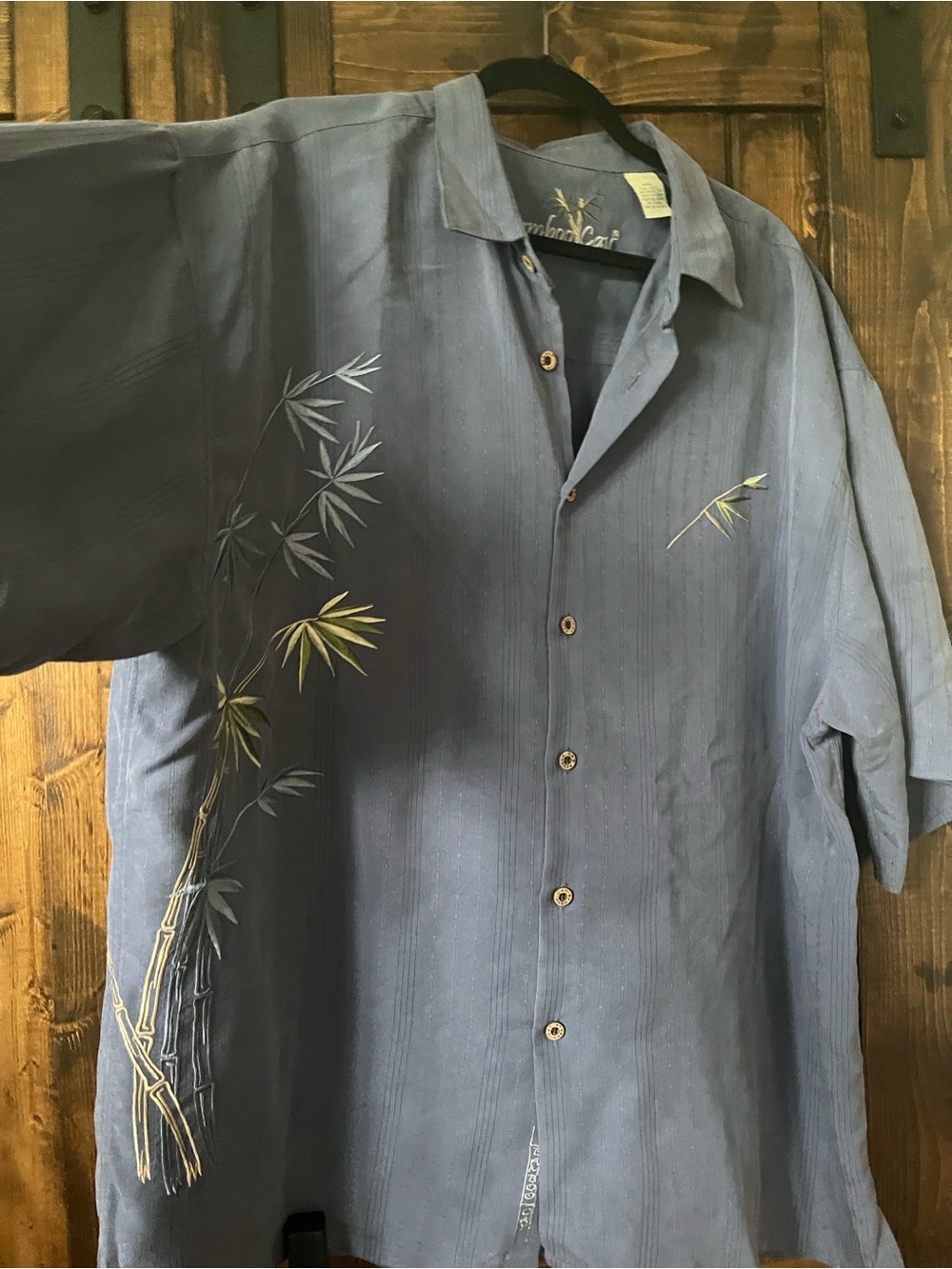 BAMBOO Men’s Blue Short-Sleeve Button-Down with Bamboo Embroidery